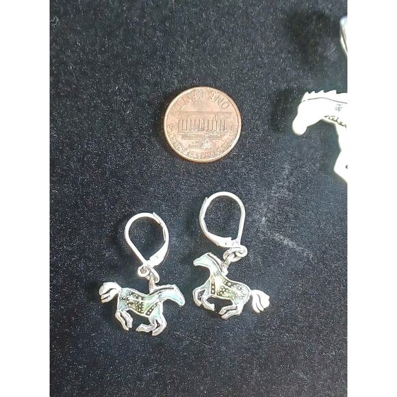 Enameled Blue Horse Charm and Earrings Western Cowboy Rodeo Range Pierced - Picture 6 of 8